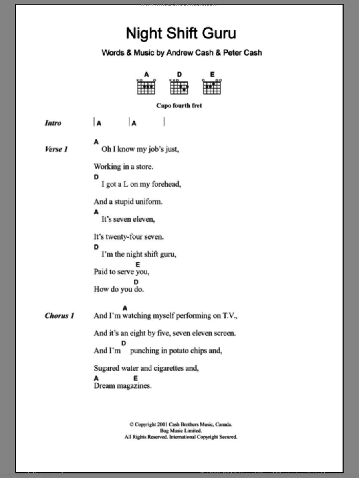 Nightshift - Guitar Chords/Lyrics