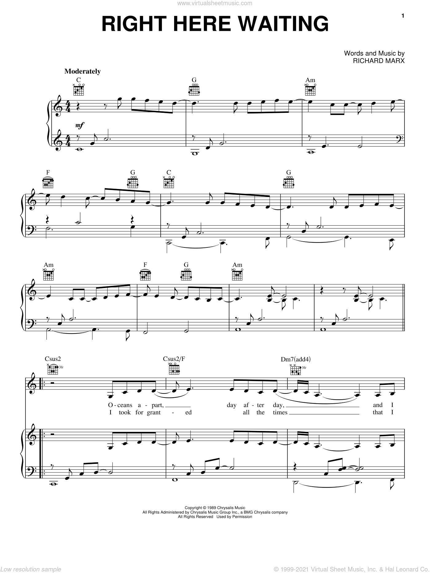 Marx - Right Here Waiting sheet music for voice, piano or guitar v2