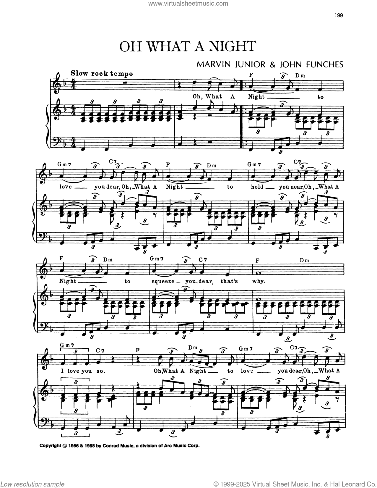 Oh, What A Night sheet music for voice, piano or guitar (PDF)