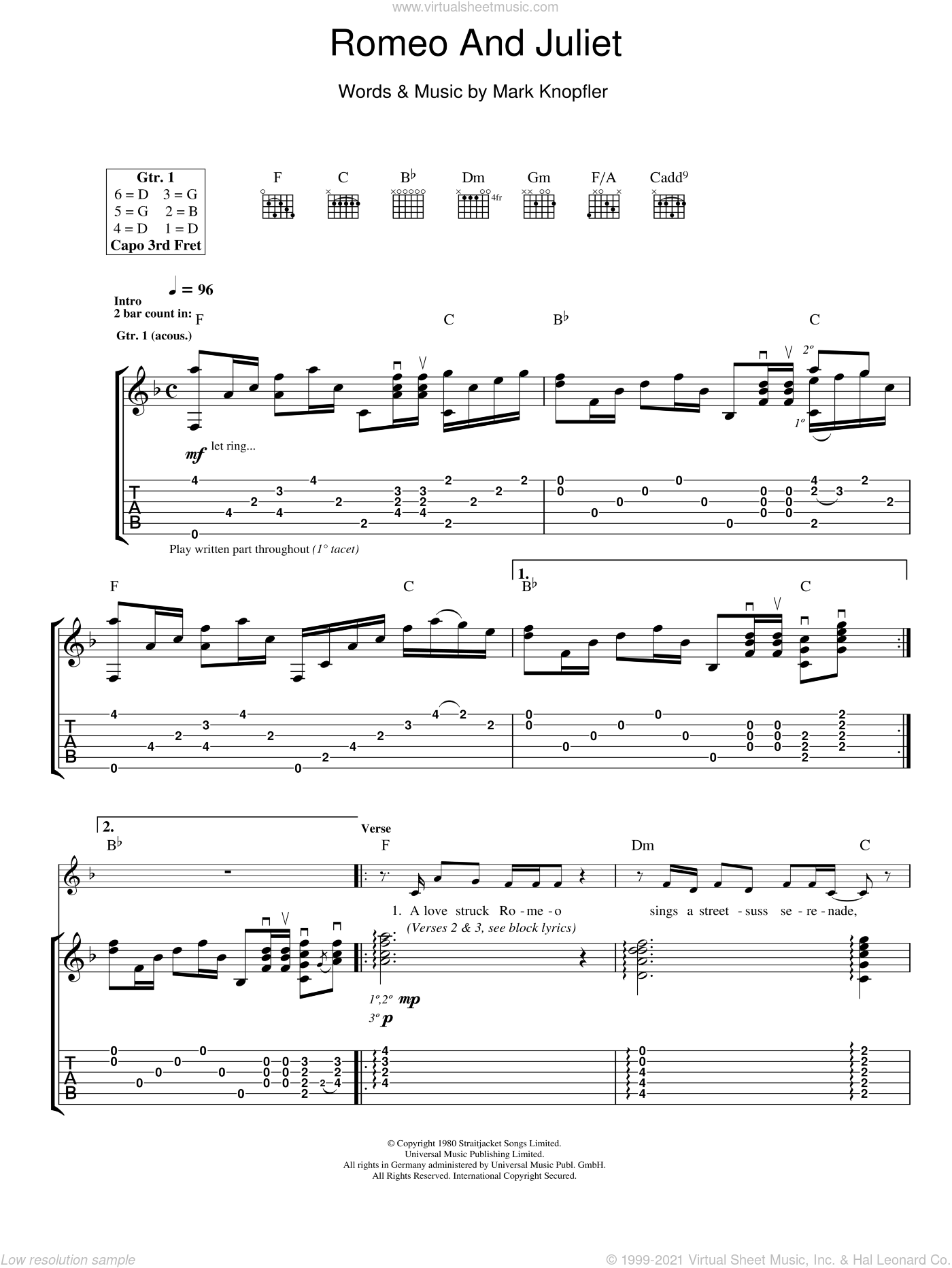 Romeo And Juliet sheet music for guitar (tablature) (PDF)