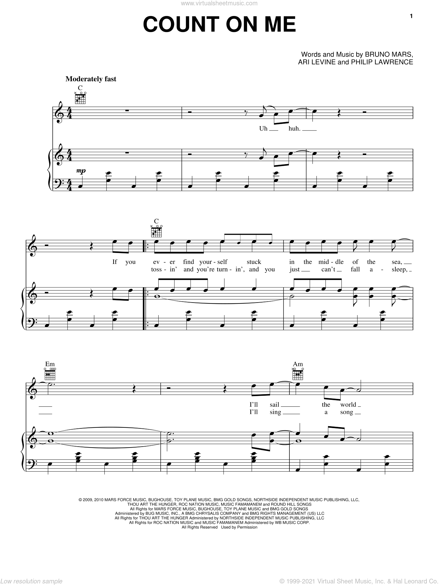 Mars Count On Me Sheet Music For Voice Piano Or Guitar Pdf