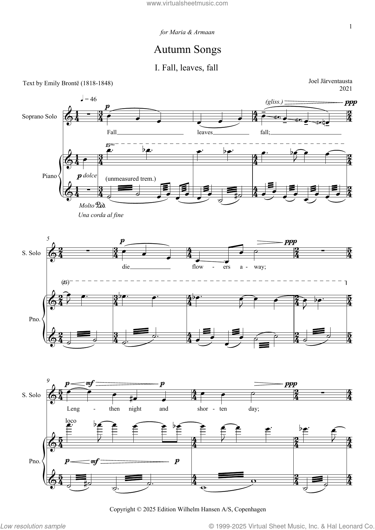 Autumn Songs sheet music for voice and piano (PDF)