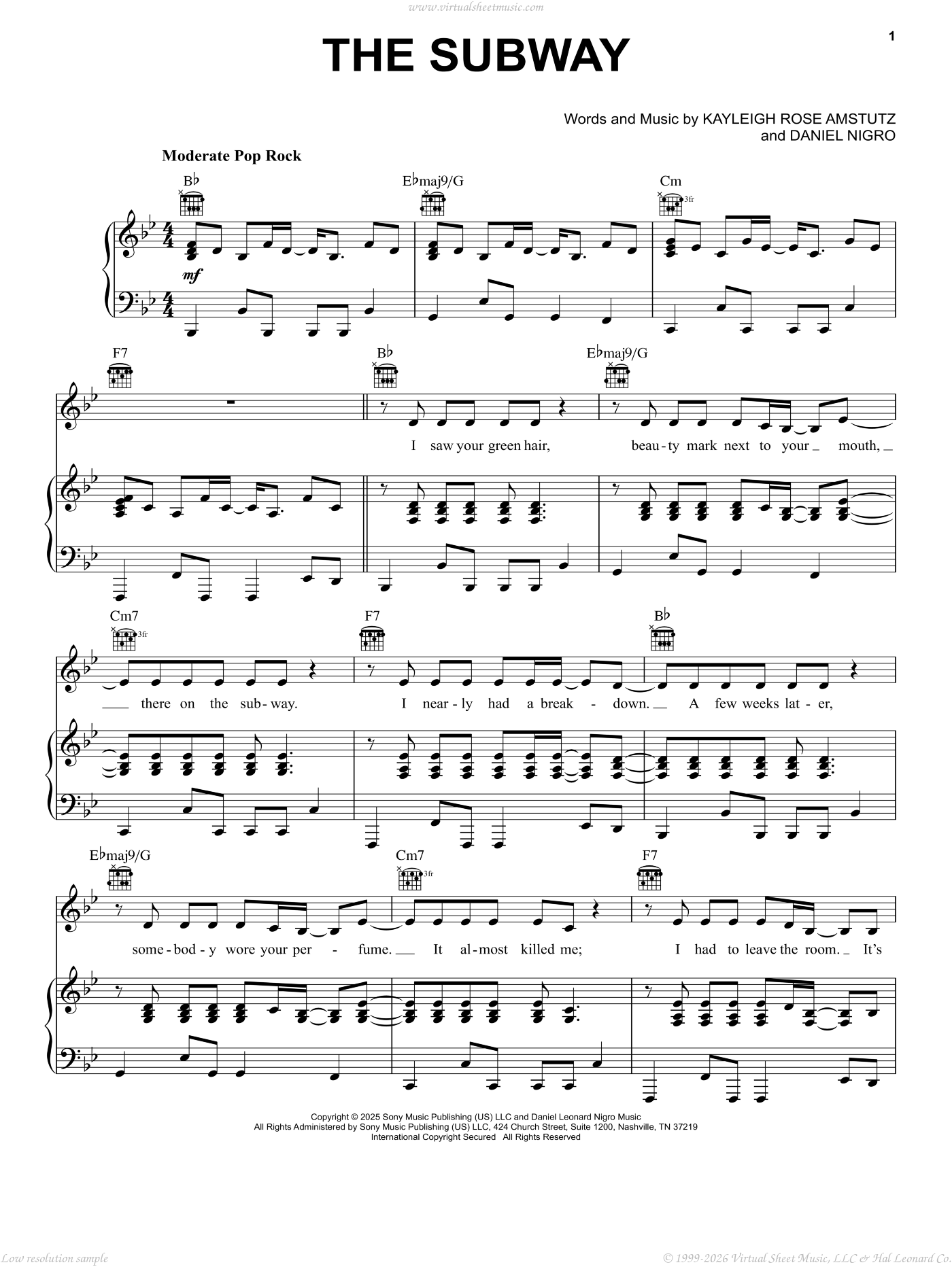 The Subway Sheet Music For Voice Piano Or Guitar PDF The Subway Sheet Music For Voice Piano Or Guitar PDF