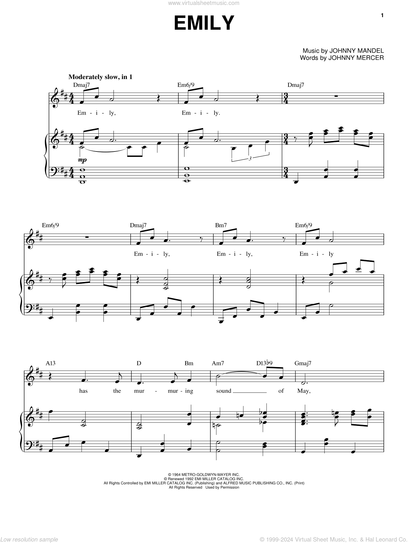 Emily Letra Emily sheet music for voice and piano (PDF-interactive)