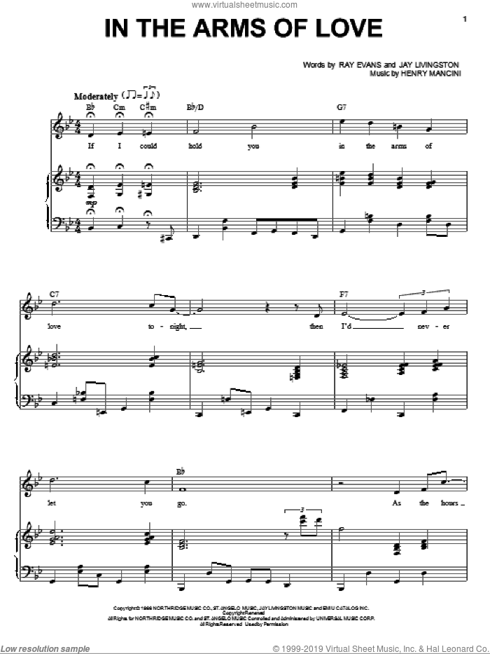 In The Arms Of Love sheet music for voice and piano (PDF)