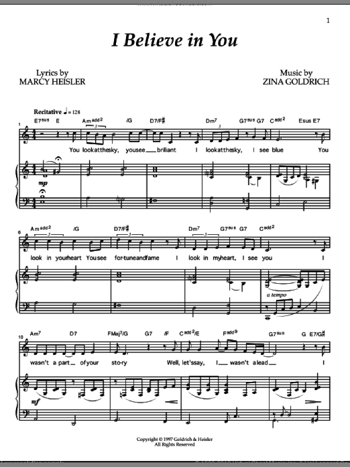 Goldrich Heisler: I Believe In You sheet music for voice and piano