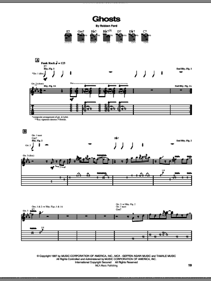 Ghosts sheet music for guitar (tablature) (PDF)