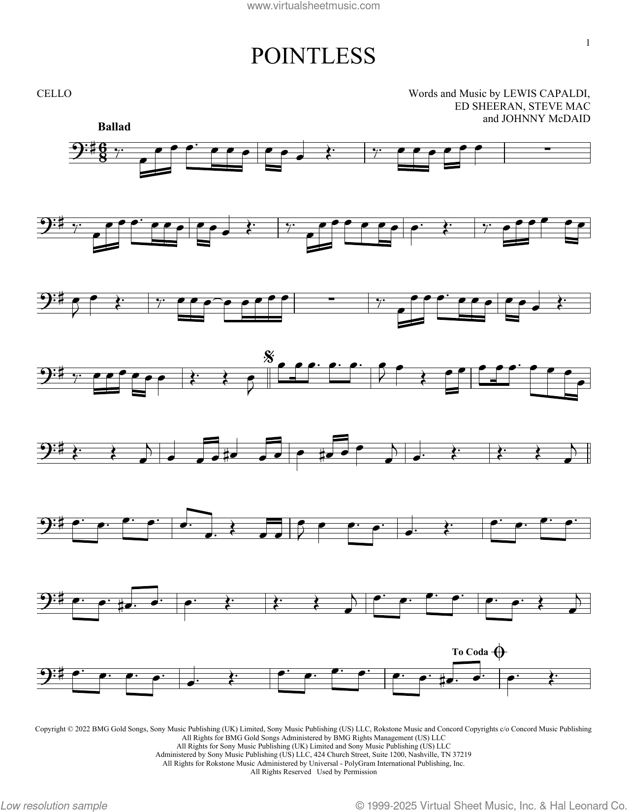 Pointless sheet music for cello solo (PDF-interactive)