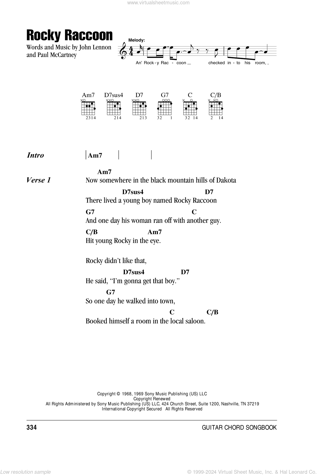Rocky Raccoon sheet music for guitar (chords) (PDF) v3