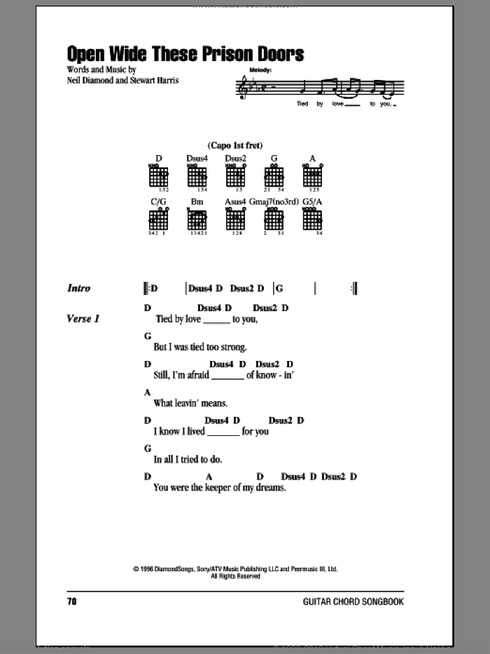 Diamond Open Wide These Prison Doors Sheet Music For Guitar Chords