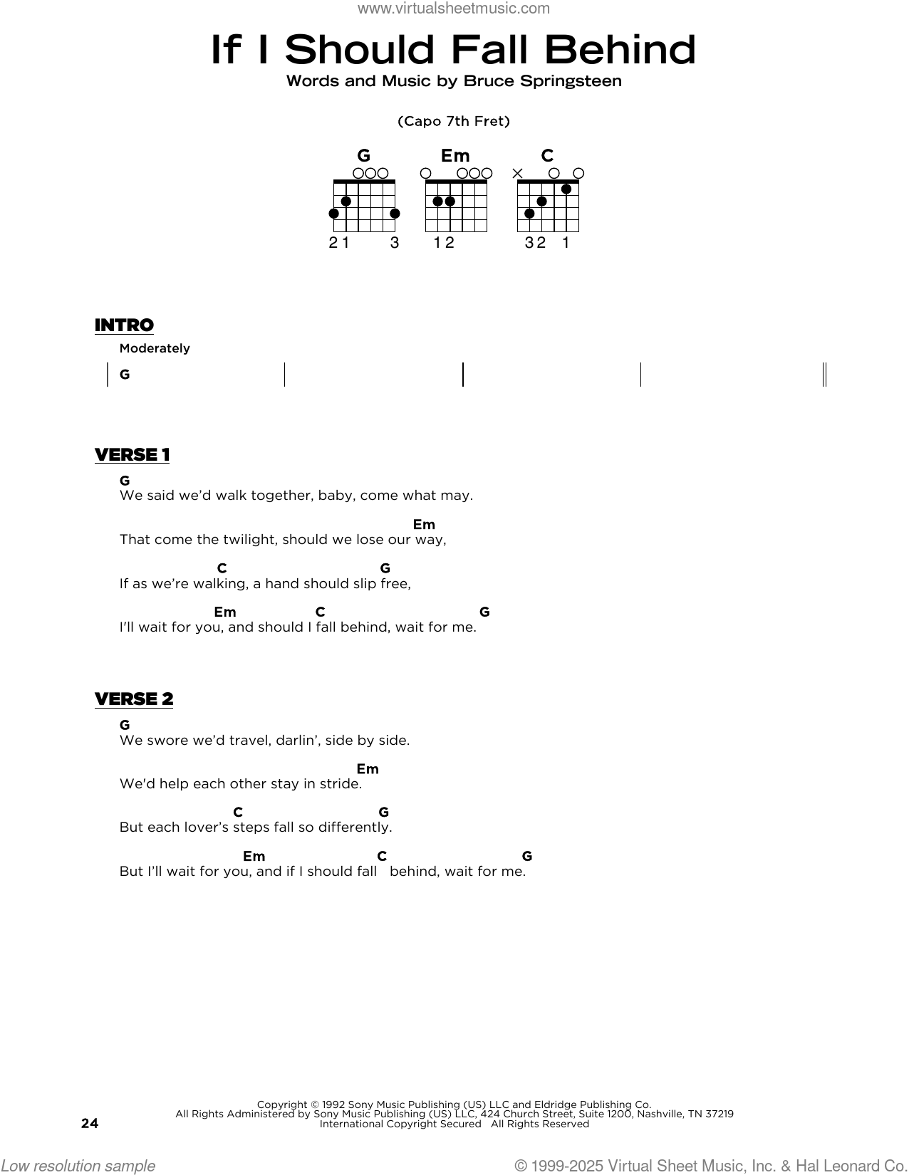 If I Should Fall Behind sheet music for guitar solo (PDF)