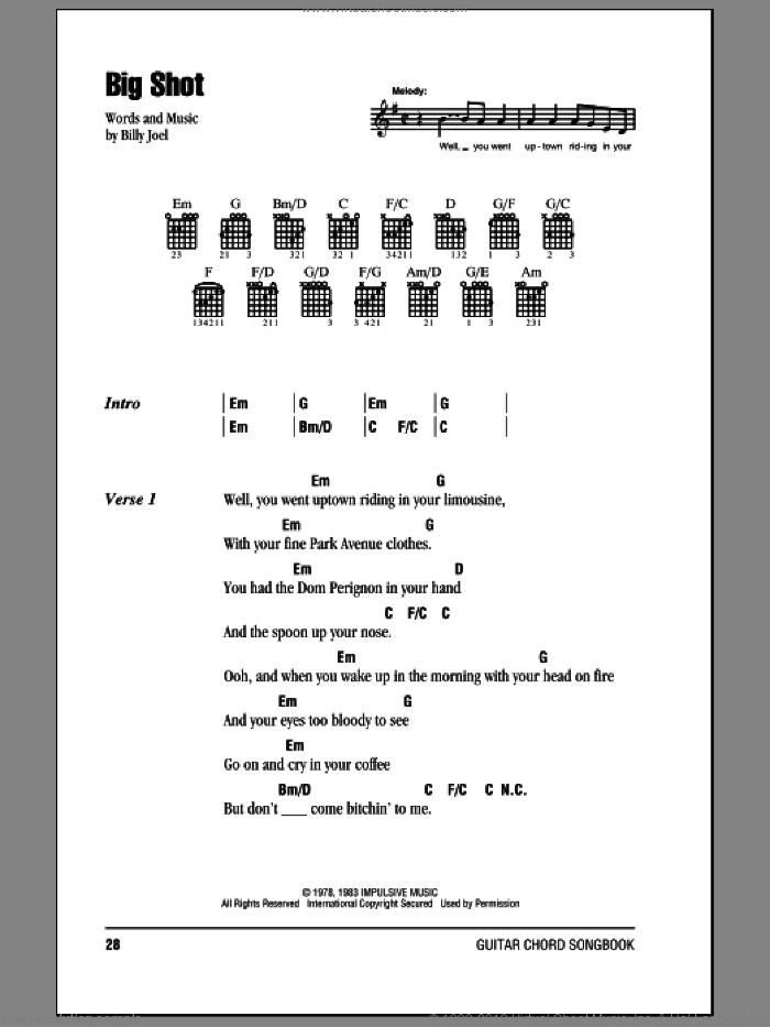 Big Shot Sheet Music, Billy Joel