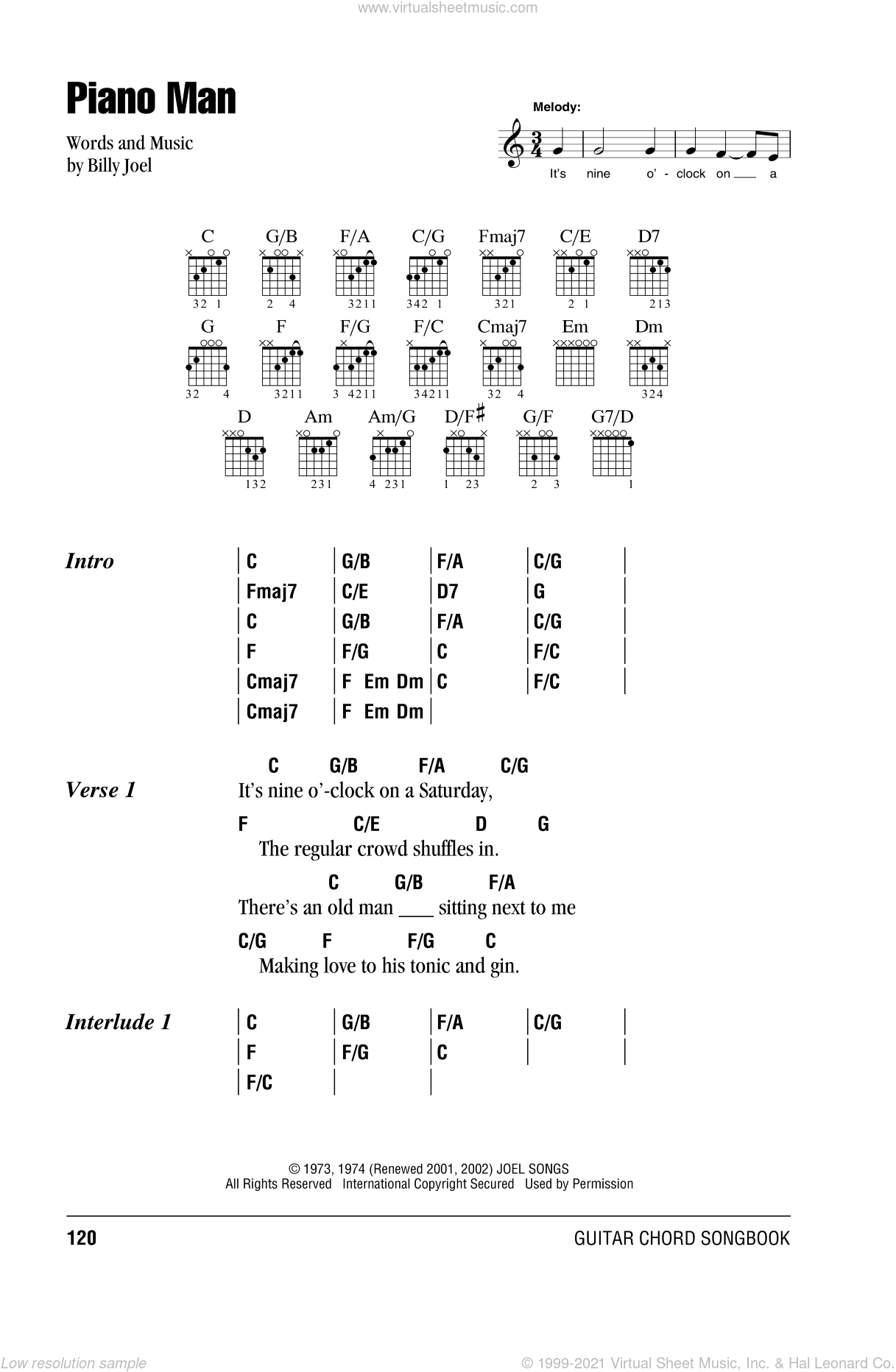 Joel Piano Man Sheet Music For Guitar chords PDF 