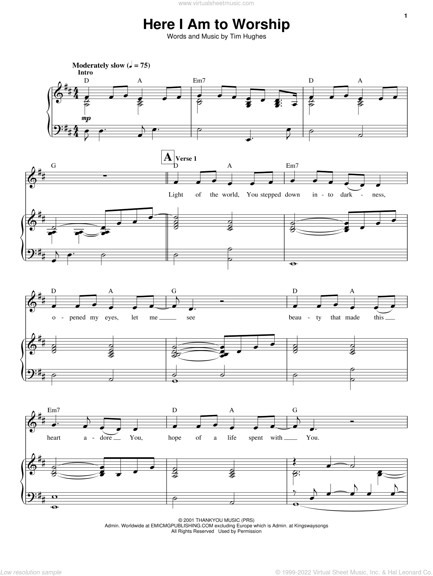 Dean - Here I Am To Worship sheet music for voice and piano [PDF]