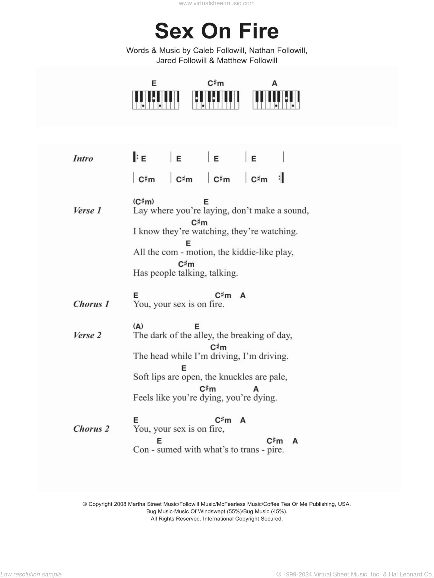 Leon Sex On Fire Sheet Music For Piano Solo Chords Lyrics Melody