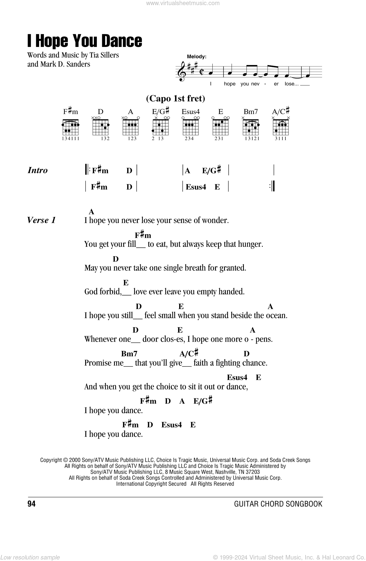 I Hope You Dance sheet music for guitar (chords) (PDF)