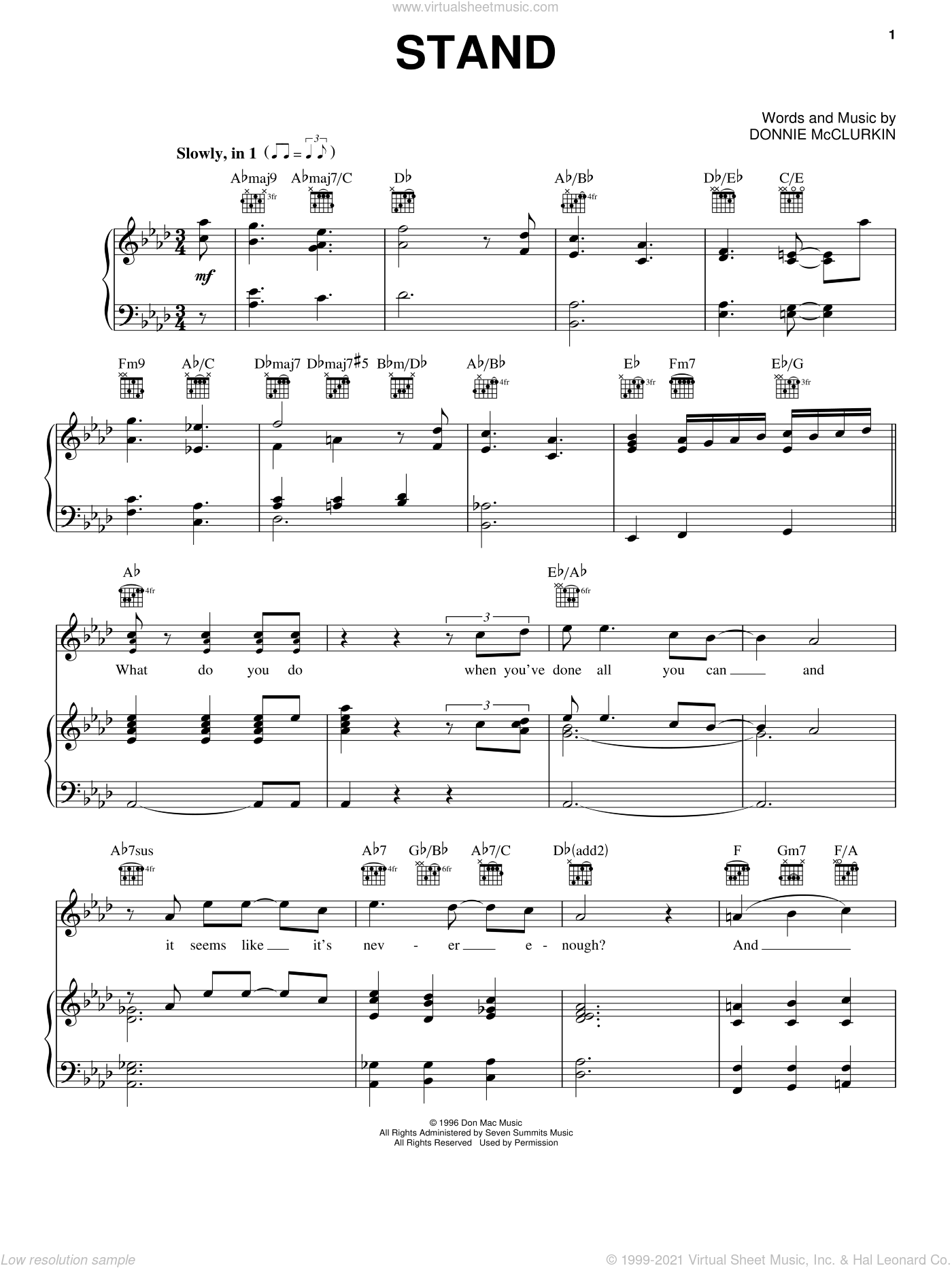 Free sheet music preview of Stand for voice, piano or guitar by Donnie McCl...