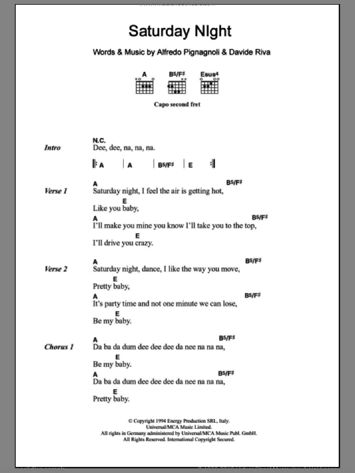 whigfield saturday night chords