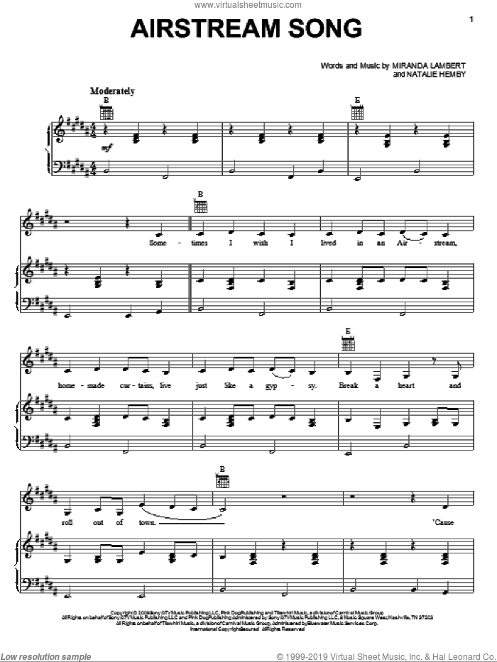 Airstream Song sheet music for voice, piano or guitar (PDF)