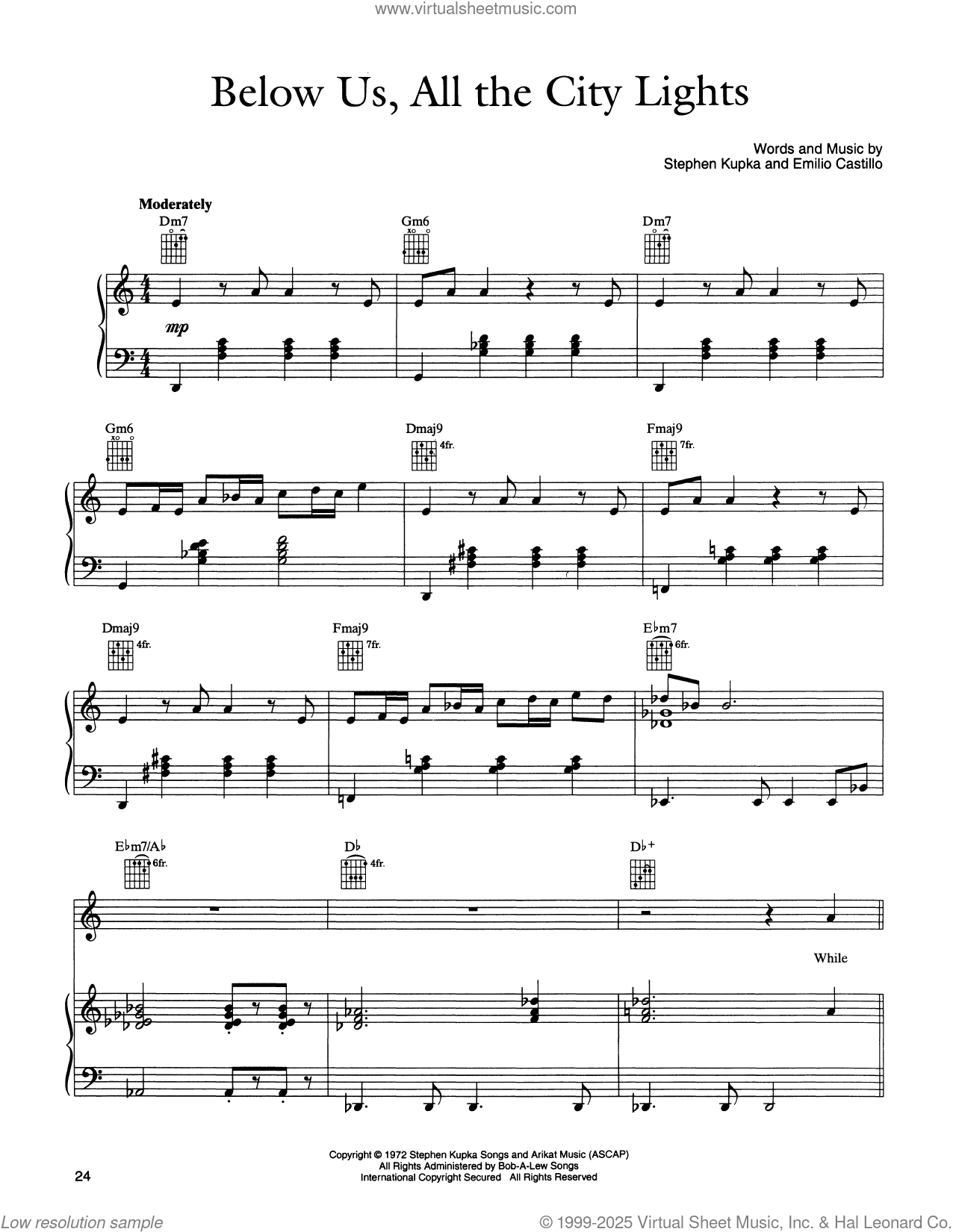Below Us, All The City Lights sheet music for voice, piano or guitar