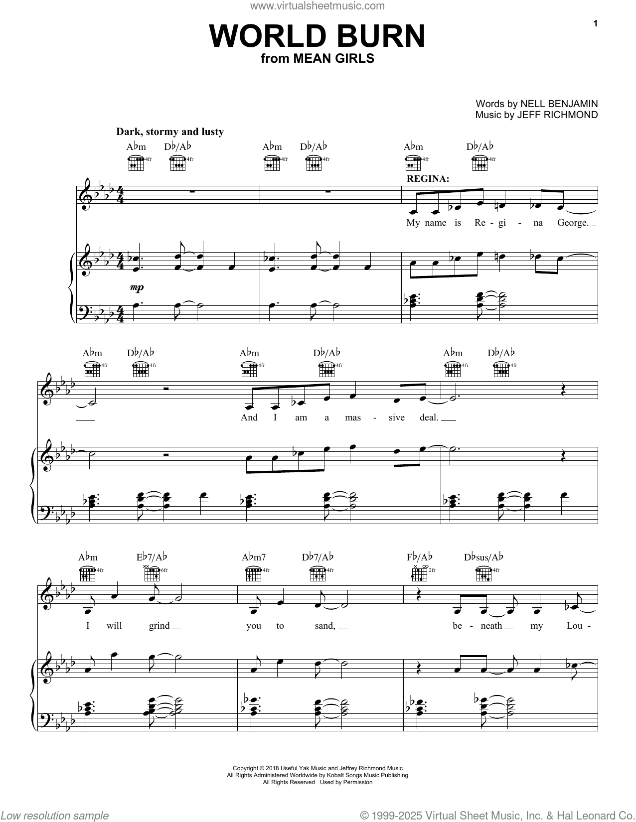 World Burn (from Mean Girls) sheet music for voice, piano or guitar