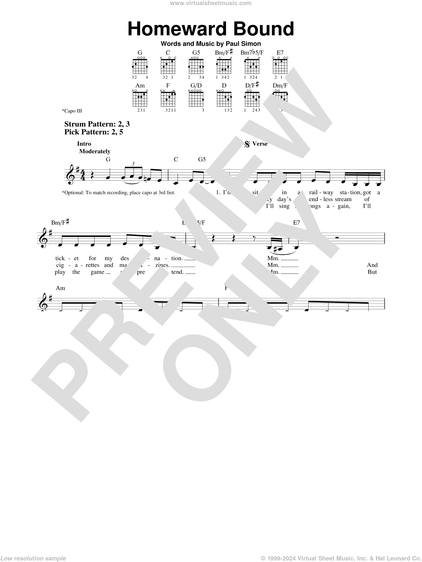 Garfunkel - Homeward Bound sheet music for guitar solo (chords)