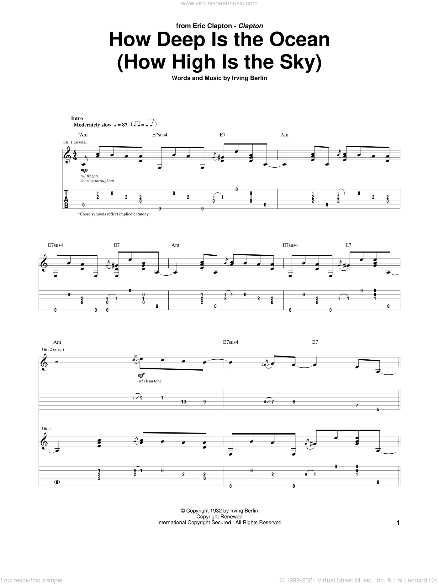 How Deep Is The Ocean (How High Is The Sky) sheet music for guitar ...