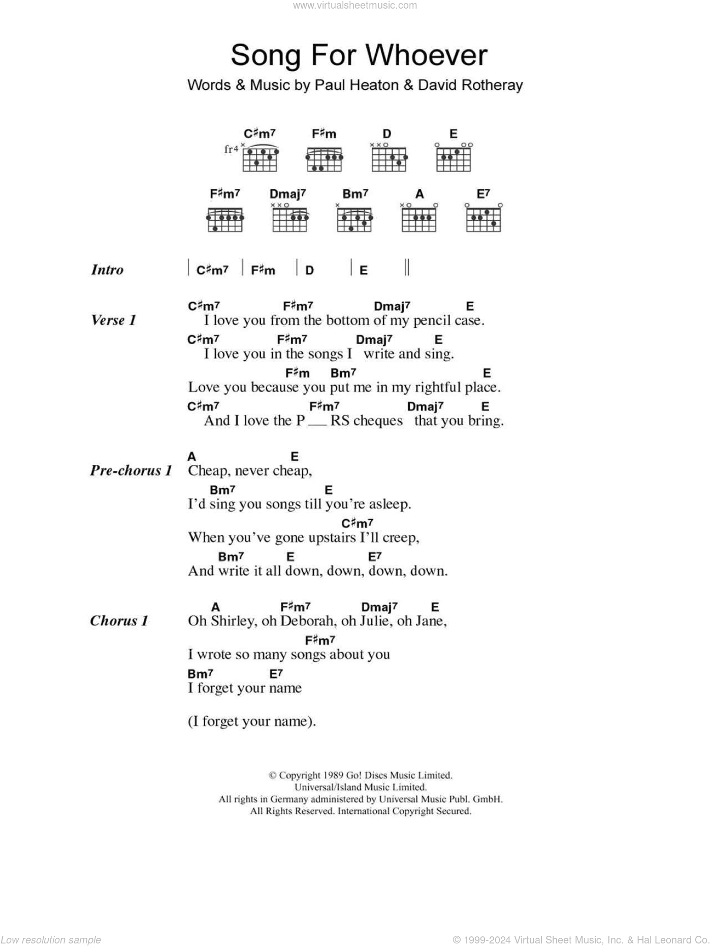 Song For Whoever sheet music for guitar (chords) (PDF)