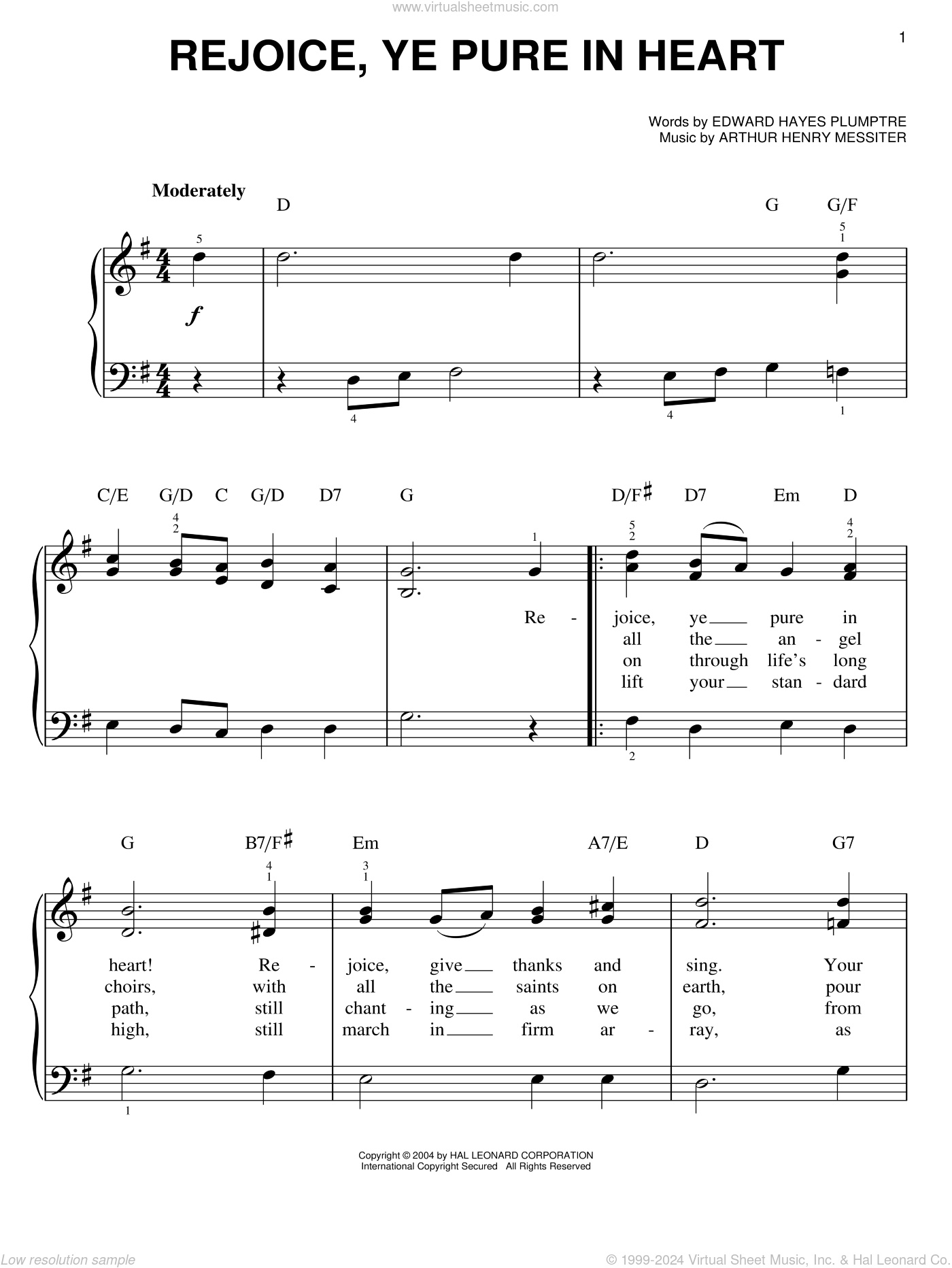 Rejoice, Ye Pure In Heart sheet music for piano solo (PDF)