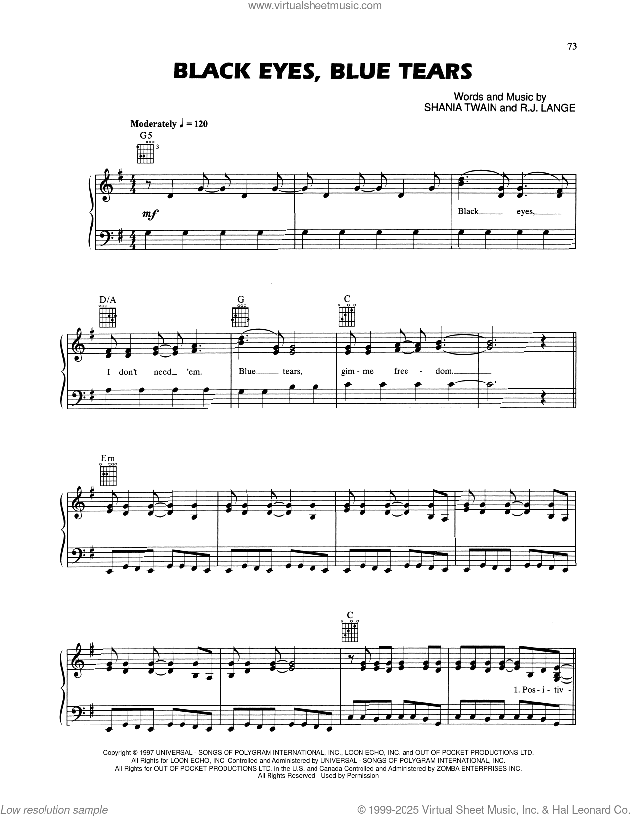 Black Eyes, Blue Tears sheet music for voice, piano or guitar v2