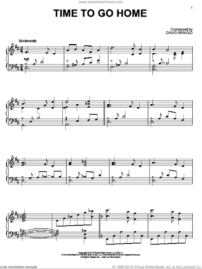 Time To Go Home sheet music for piano solo (PDF-interactive)