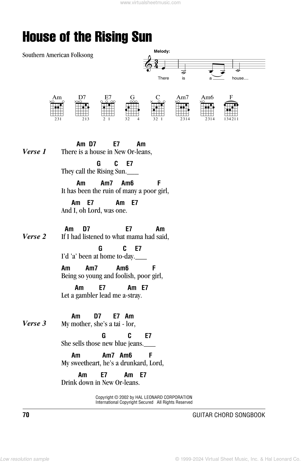 House Of The Rising Sun Chords Guitar