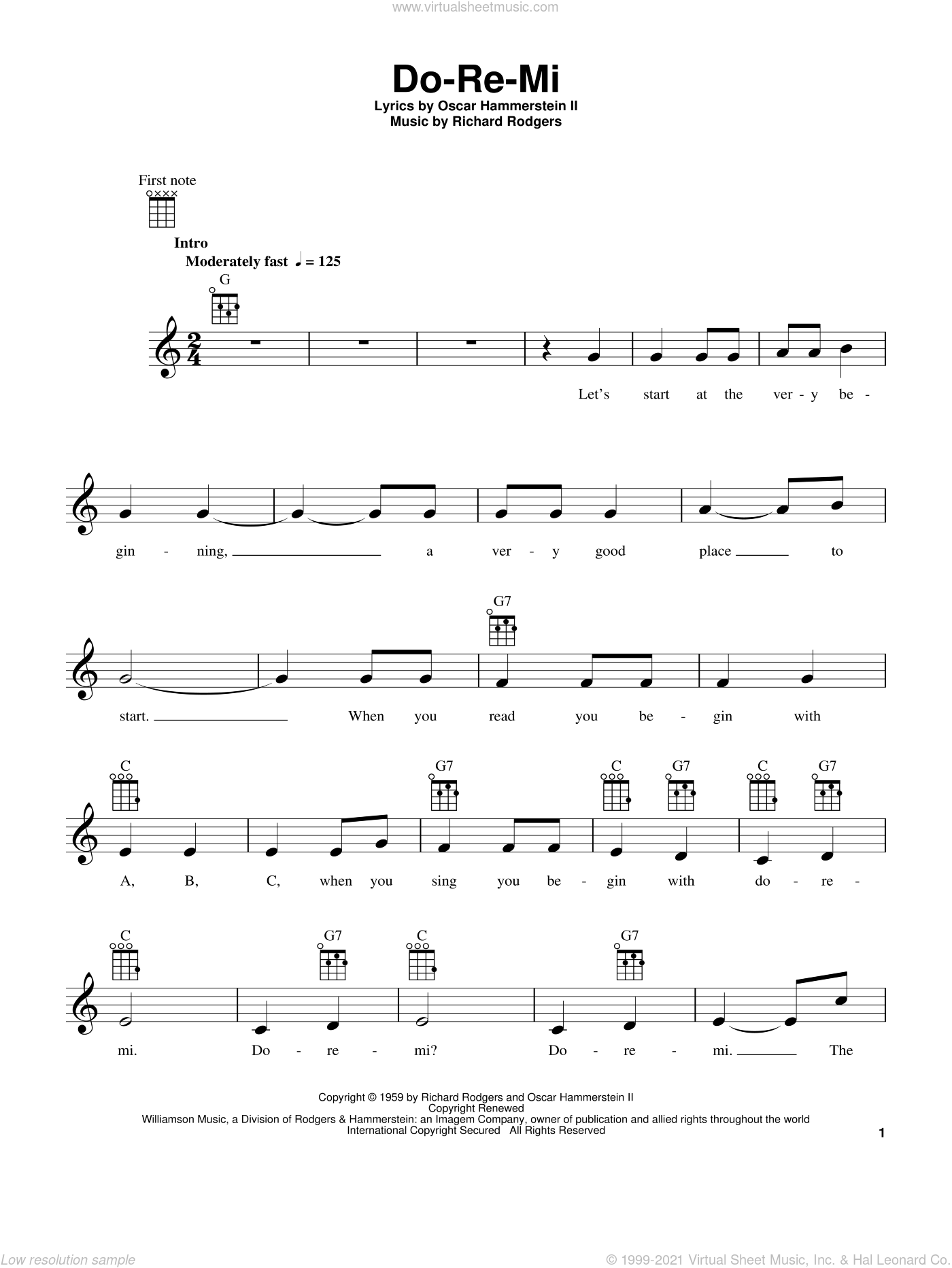 Hammerstein Do Re Mi From The Sound Of Music Sheet Music For Ukulele