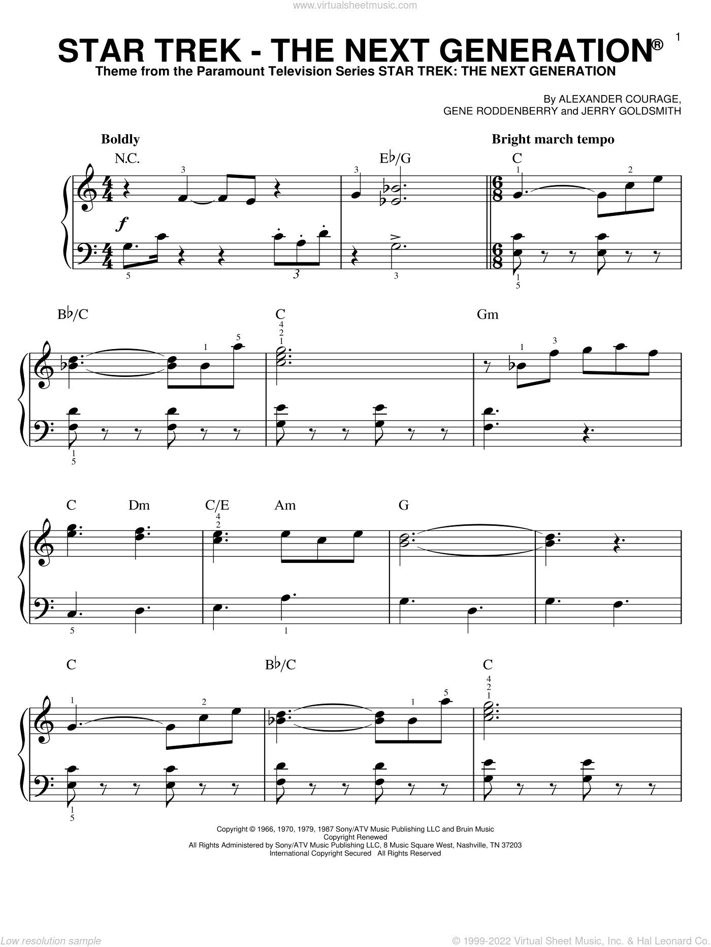 lejesoldat Igangværende Envision Star Trek - The Next Generation, (easy) sheet music for piano solo