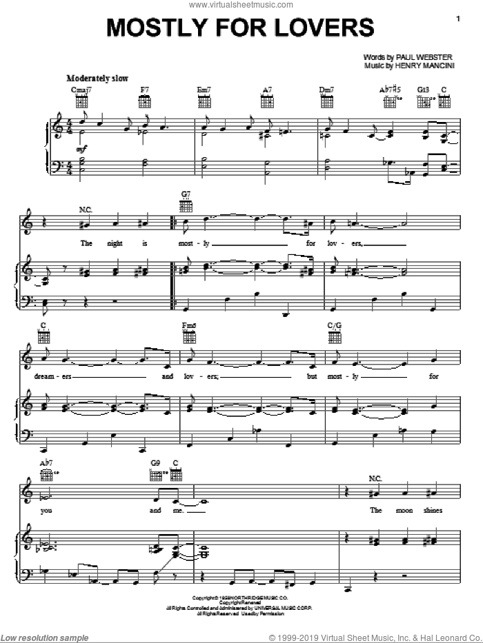 Mostly For Lovers sheet music for voice, piano or guitar (PDF)