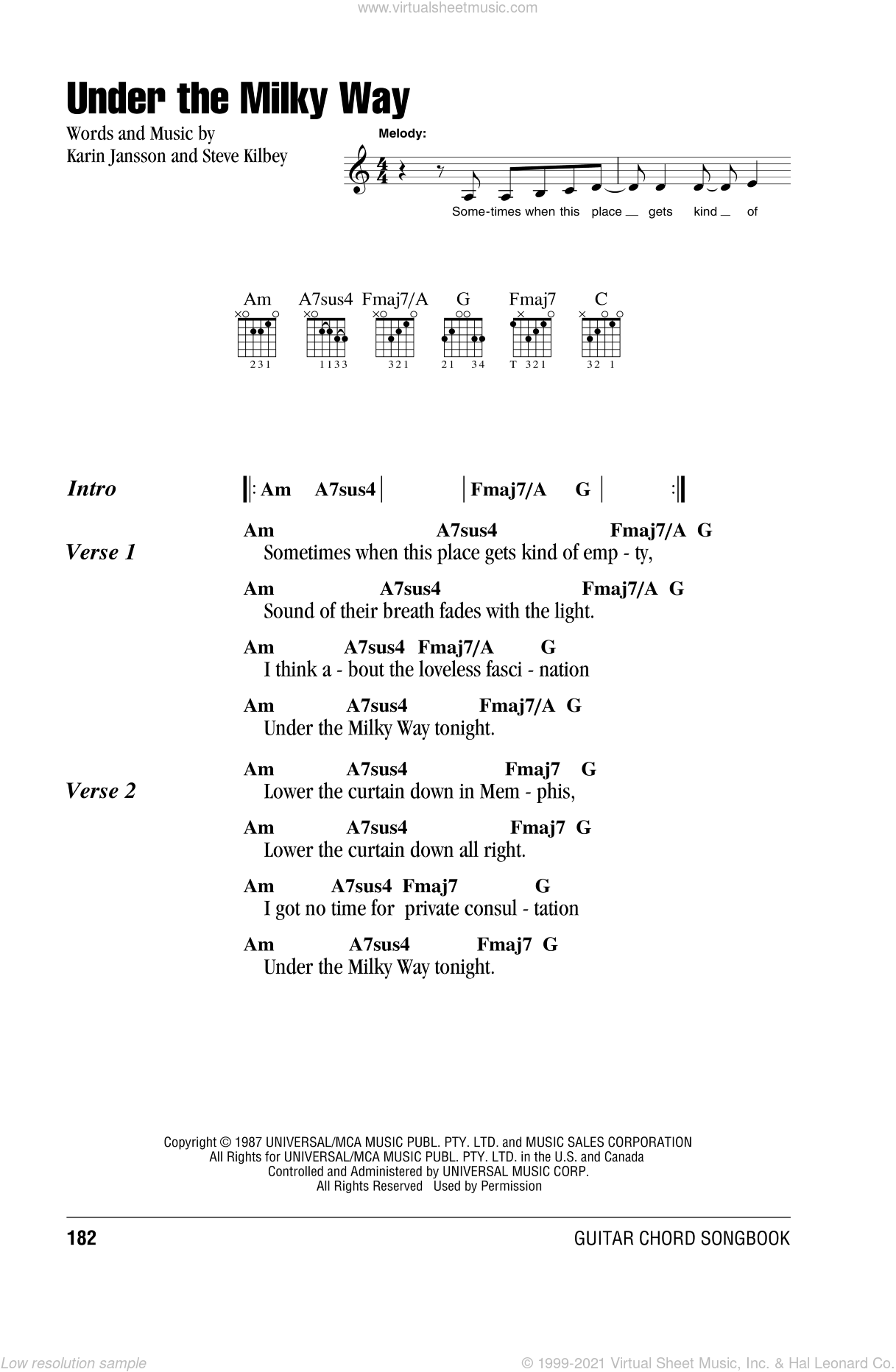 Under The Milky Way sheet music for guitar (chords) (PDF)