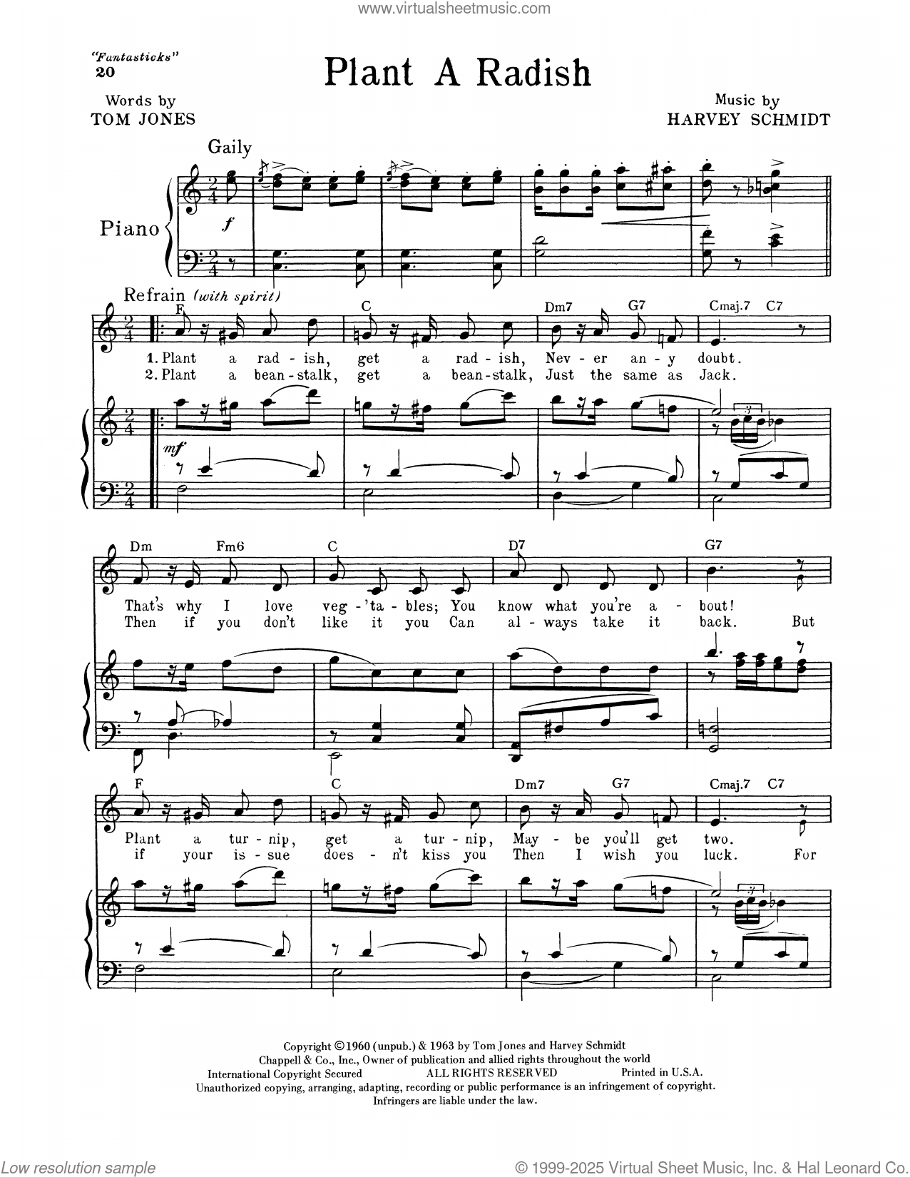 Radish Notes Simple Plant A Radish (from The Fantasticks) sheet music for voice and piano