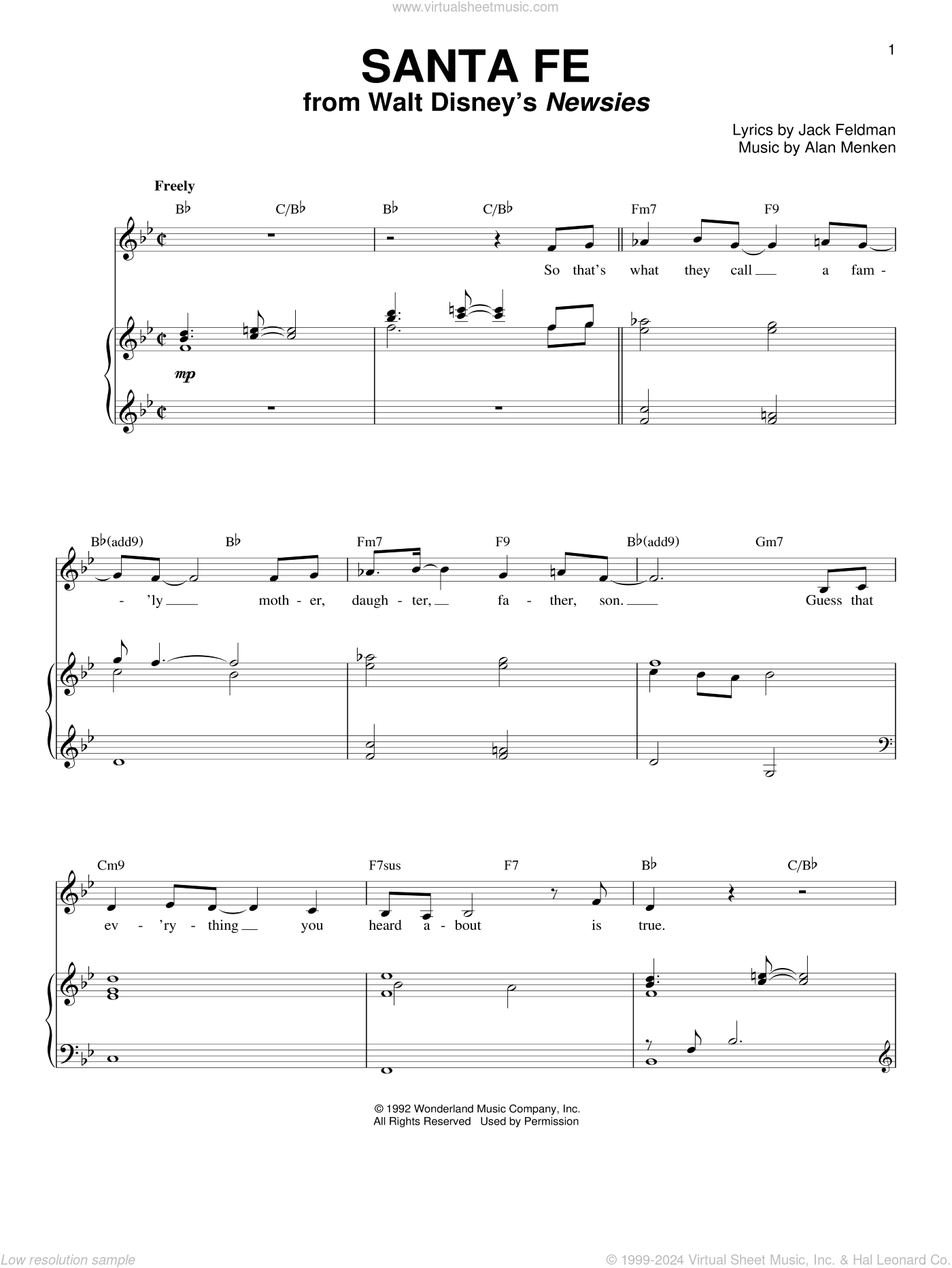 Santa Fe sheet music for voice and piano (PDF-interactive)