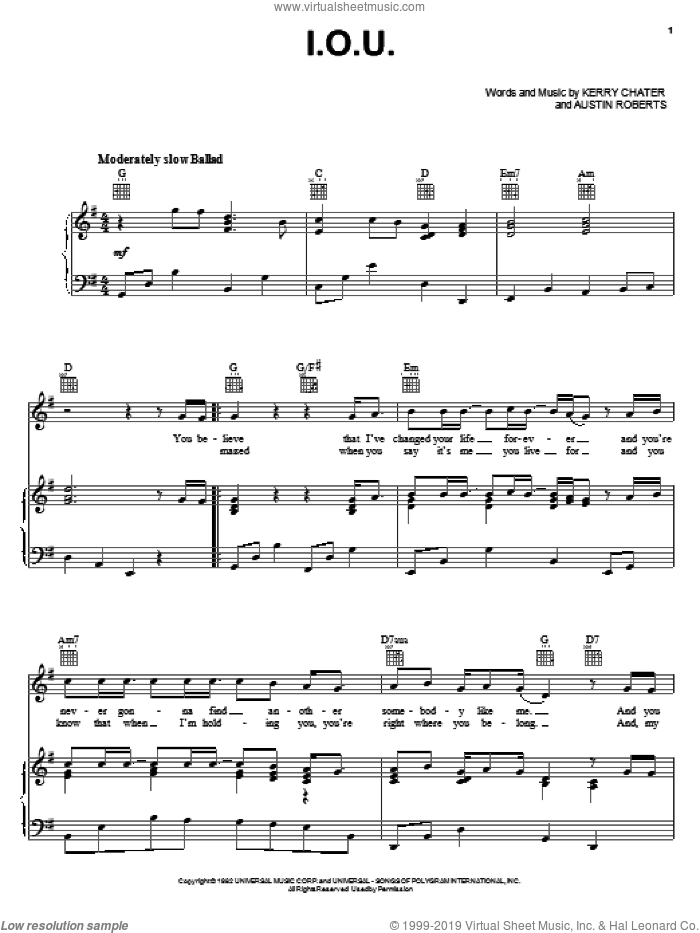 Greenwood I O U Sheet Music For Voice Piano Or Guitar Pdf