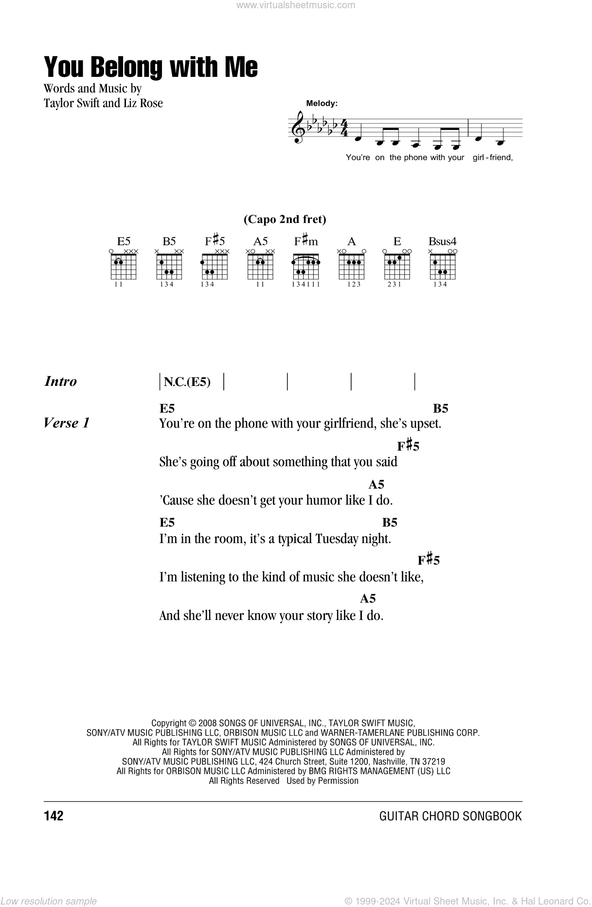 You Belong With Me sheet music for guitar (chords) (PDF)