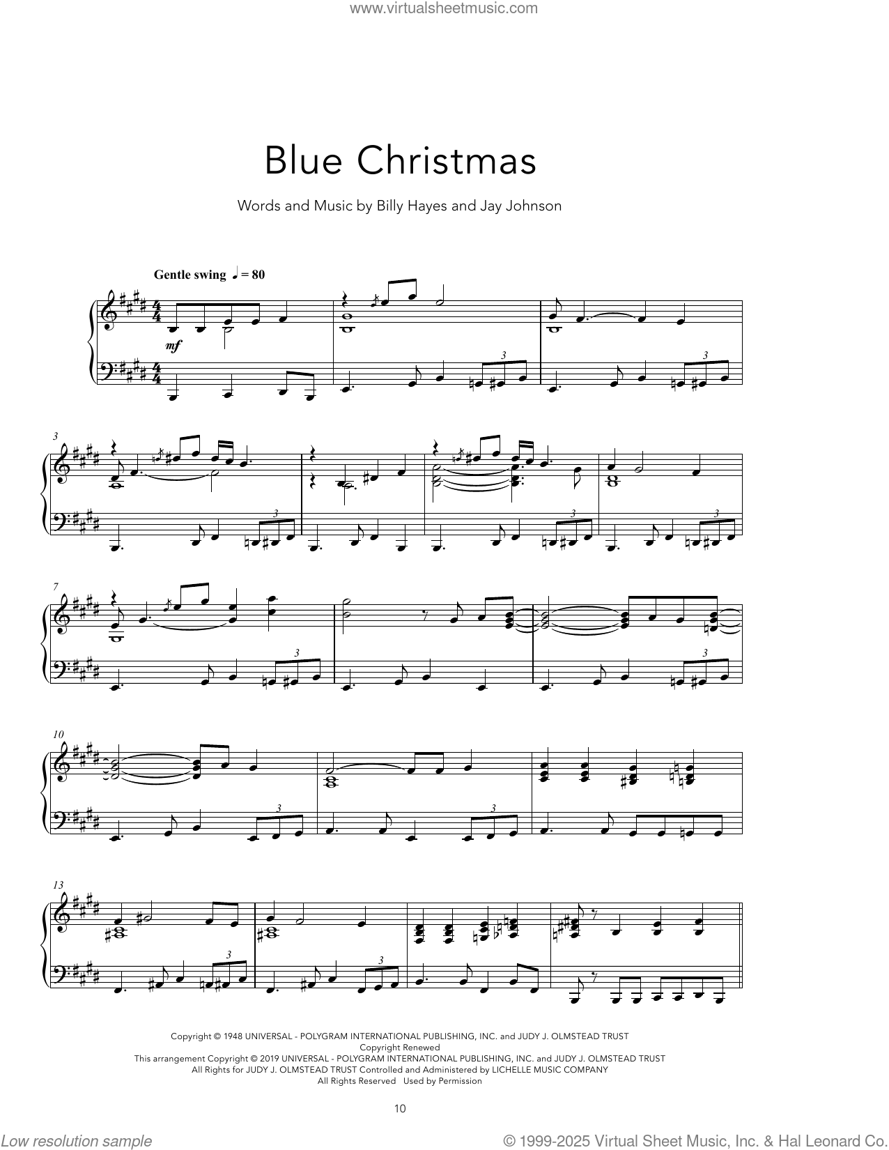 Blue Christmas [Peaceful version] sheet music for piano solo