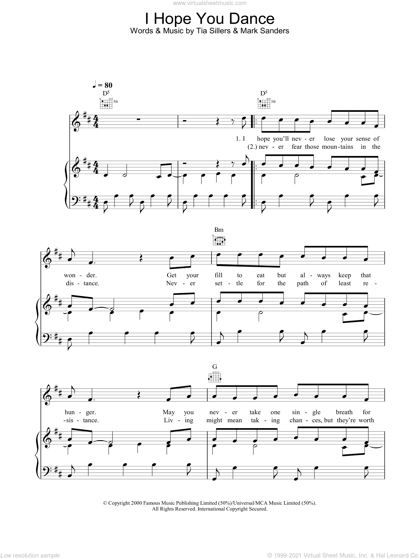 I Hope You Dance sheet music for voice, piano or guitar v2