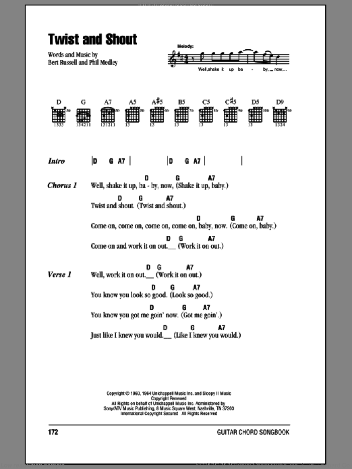 Twist And Shout sheet music guitar (chords) (PDF)