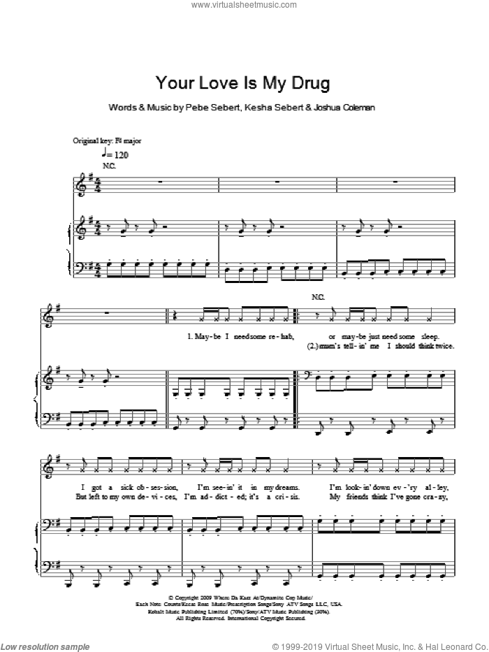 Kesha - Your Love Is My Drug sheet music for voice, piano or guitar