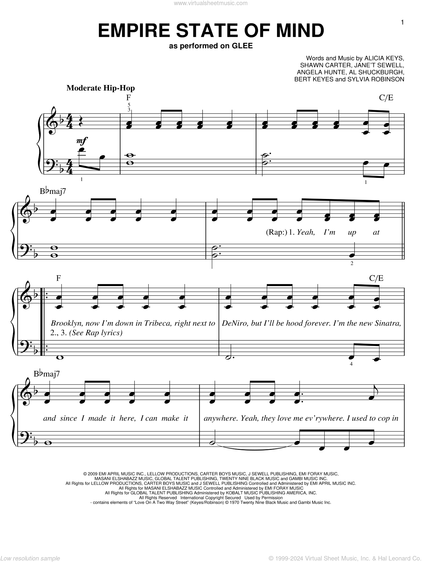 Cast Empire State Of Mind Sheet Music For Piano Solo Pdf - 