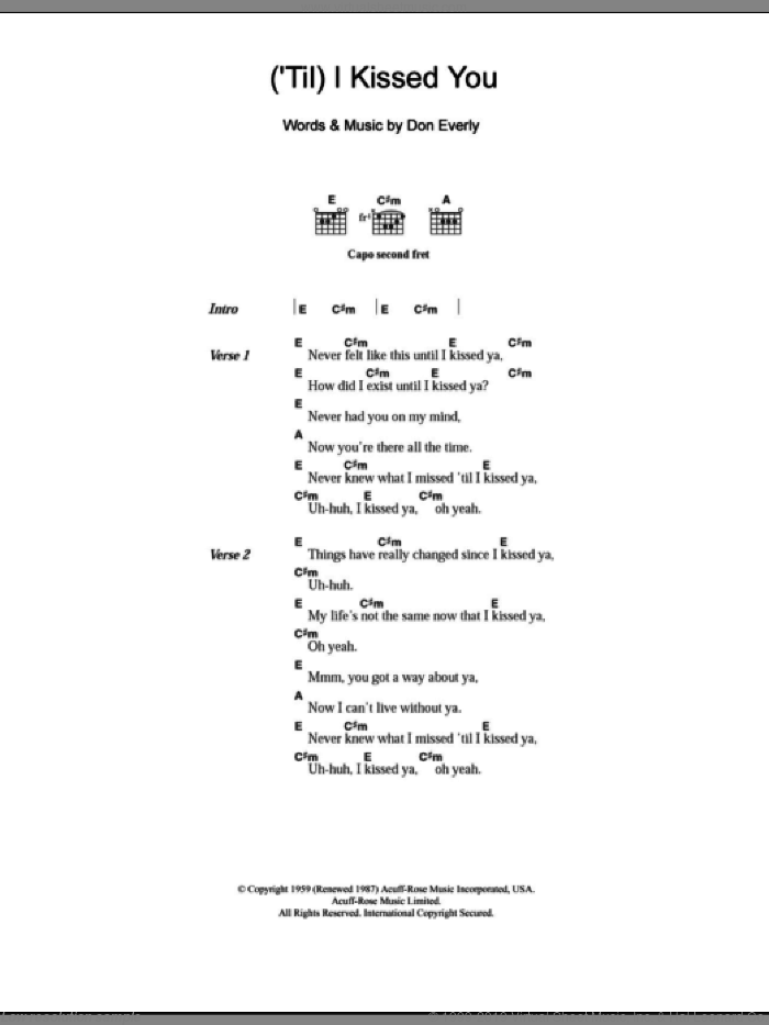Everly Brothers ('Til) I Kissed You sheet music for guitar (chords)