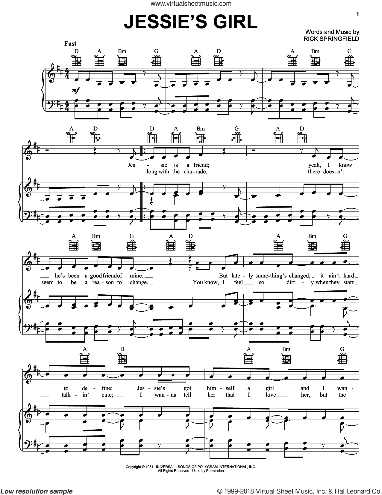 Jessies girl chords