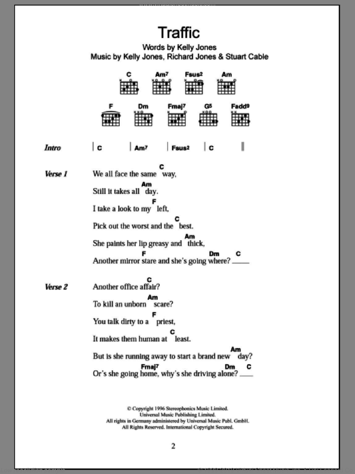 Traffic sheet music for guitar (chords) (PDF)