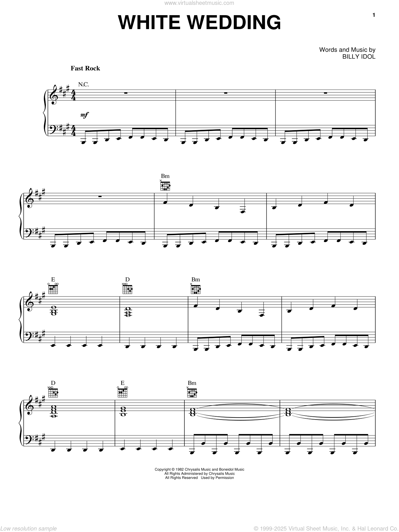 White Wedding sheet music for voice, piano or guitar (PDF)