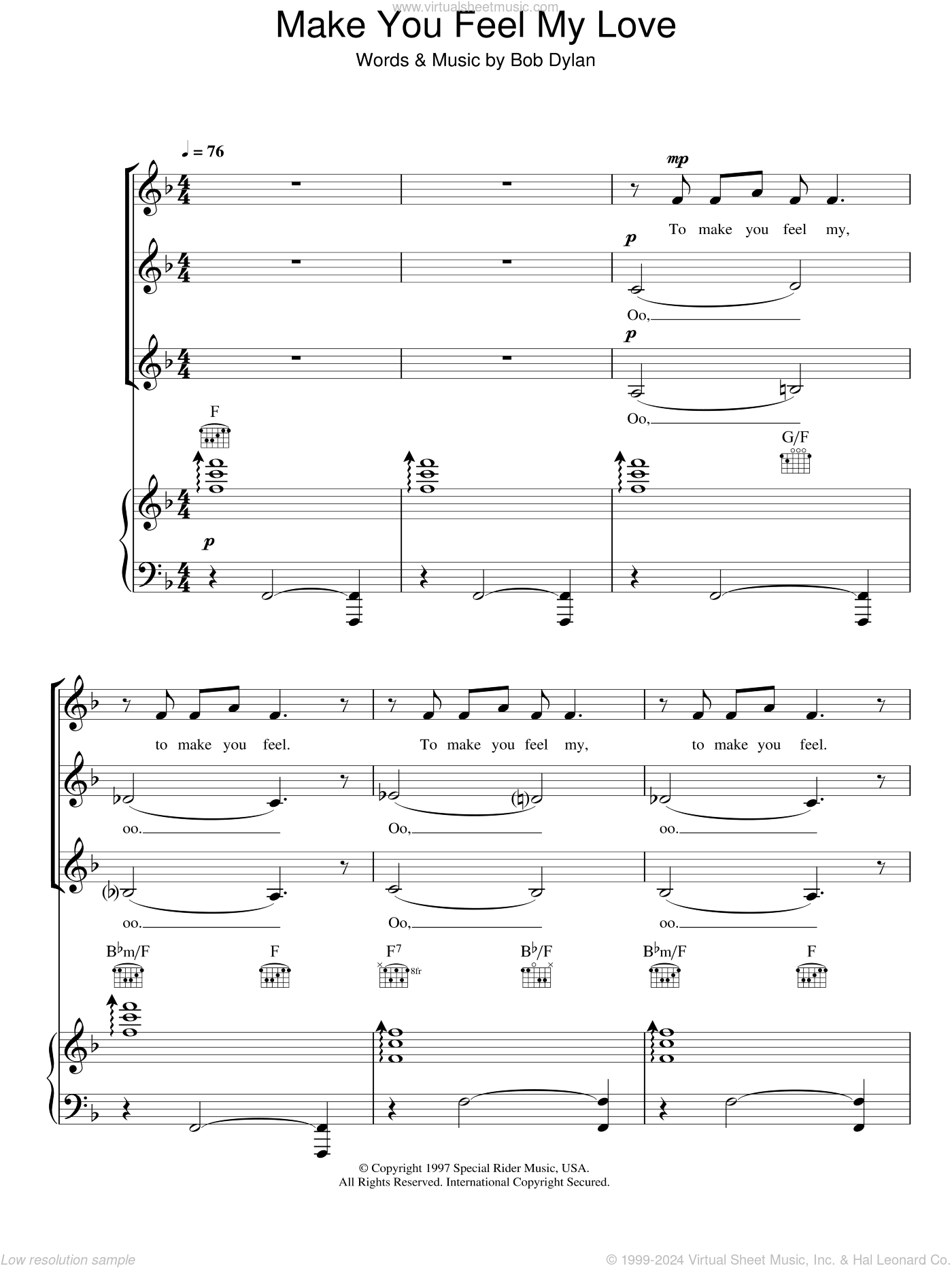 Make You Feel My Love Sheet Music For Choir Ssa Soprano Alto